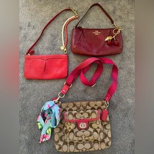 Coach & Dooney Designer Bundle - 3 Bags Leather Wristlets + Bonus Crossbody